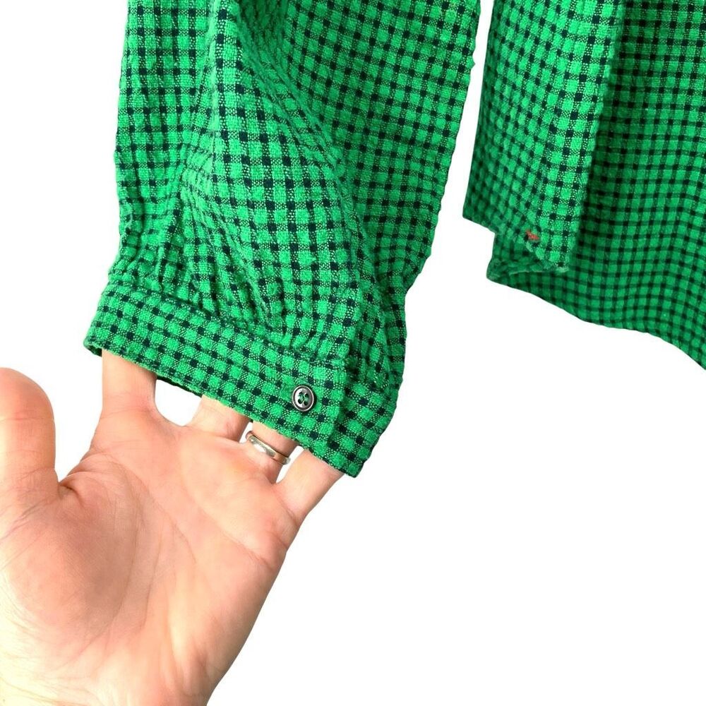 Xirena Hedge plaid ruffle neck‎ Caspian Top blouse Size M green - Picture 6 of 8